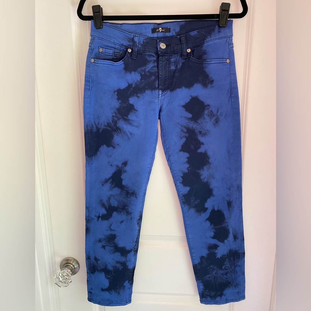 7 For All Mankind Crop Jeans Tie Dye Blue Size 28